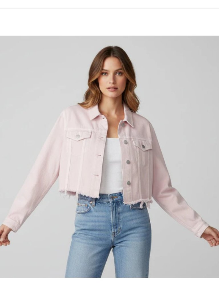 J Brand Pink Cropped Trucker Denim Jacket M Oversized Raw Hem